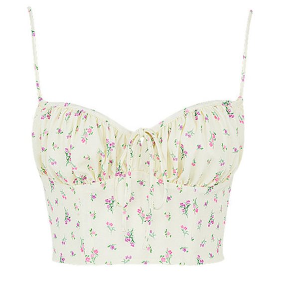 HOUSE OF CB 'Lilibeth' Lemon Ditsy Floral Gathered Bustier Top NWOT - Picture 6 of 10